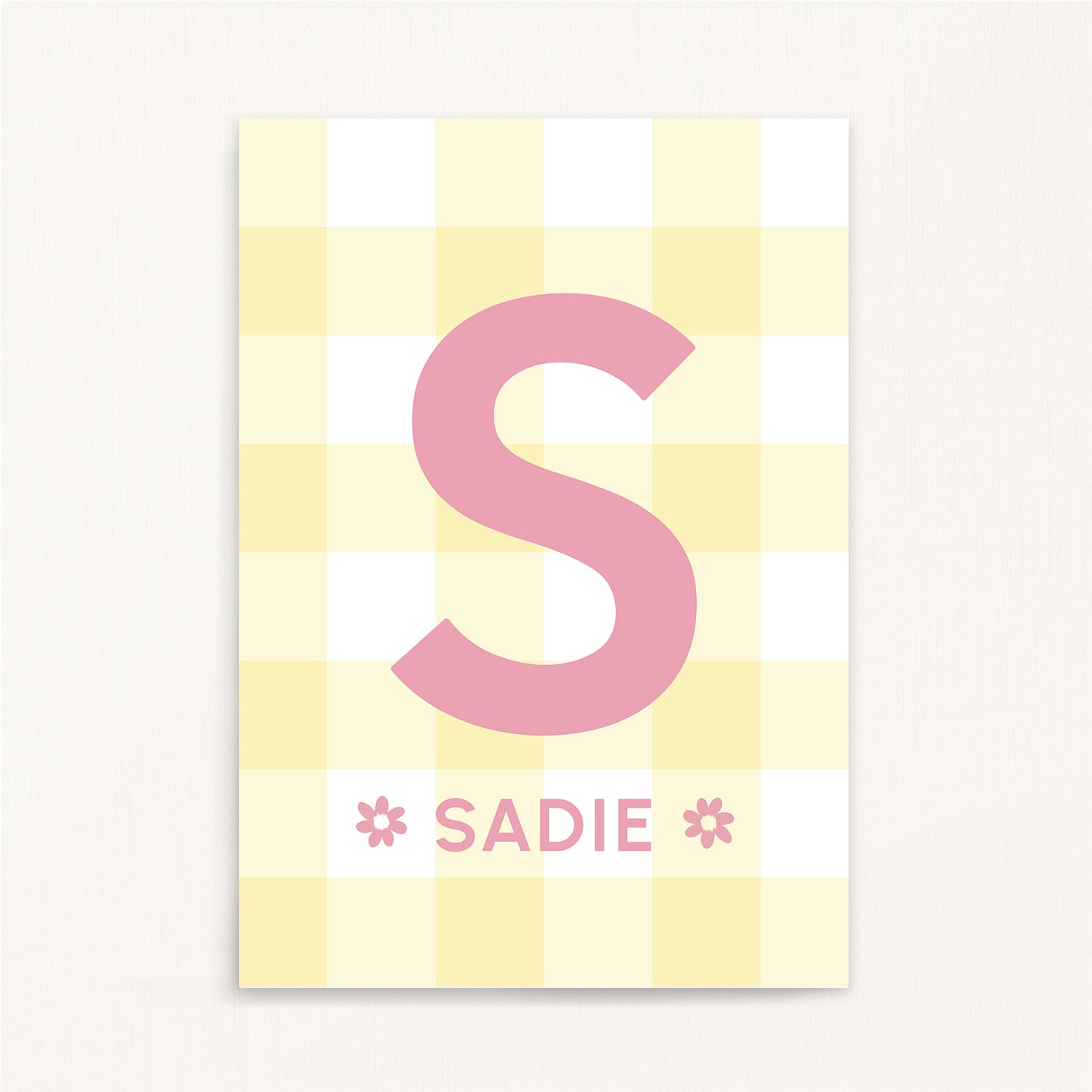Gingham Pattern - Initial & Name Wall Art Print | Girls