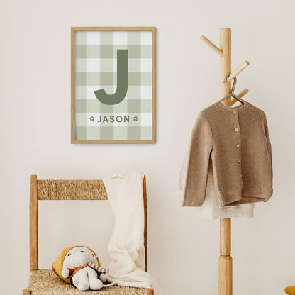 Gingham - Initial & Name Wall Art Print | Boys
