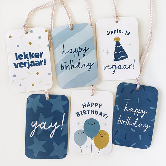Beautifully designed Kids Birthday Tags - for Boys_Pack of 12_afrikaans & english