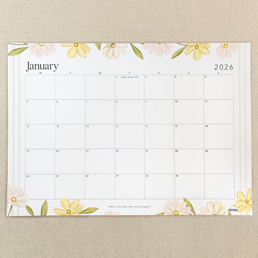 A3 Desk / Fridge Calendar – Floral (Optional Magnets)