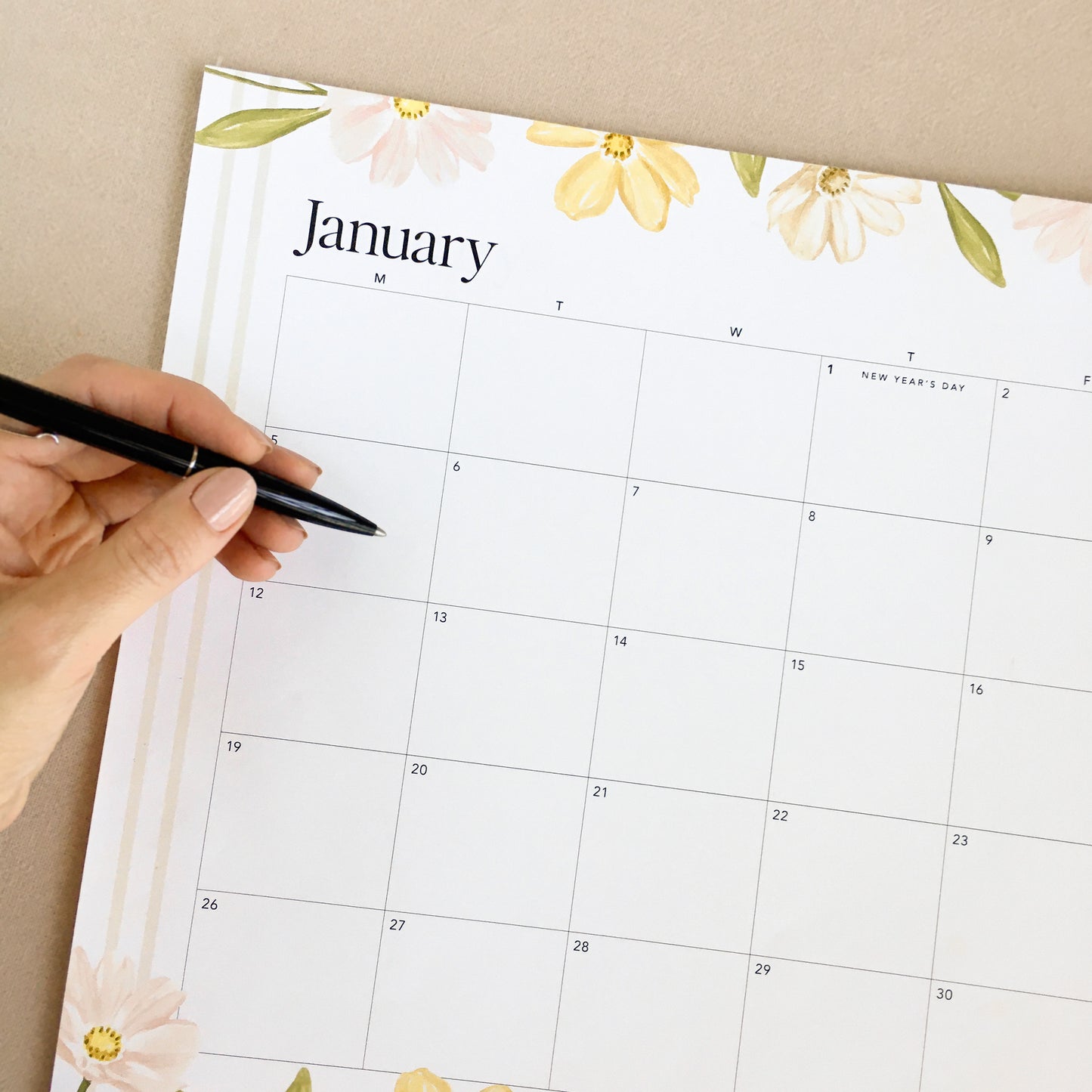 A3 Desk / Fridge Calendar – Floral (Optional Magnets)