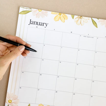 A3 Desk / Fridge Calendar – Floral (Optional Magnets)