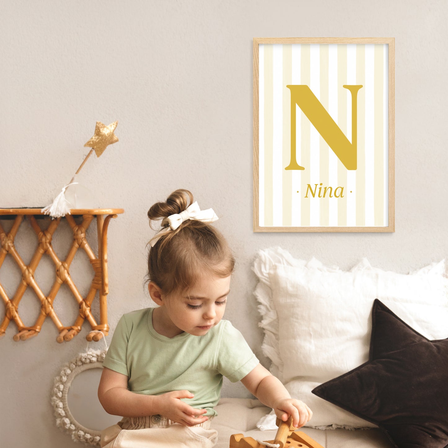 Classic Stripe - Initial & Name Wall Art Print | Girls