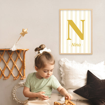 Classic Stripe - Initial & Name Wall Art Print | Girls