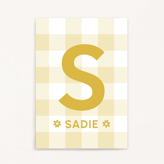 Gingham Pattern - Initial & Name Wall Art Print | Girls