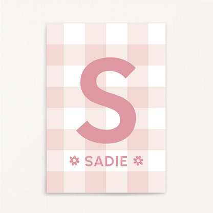 Gingham Pattern - Initial & Name Wall Art Print | Girls