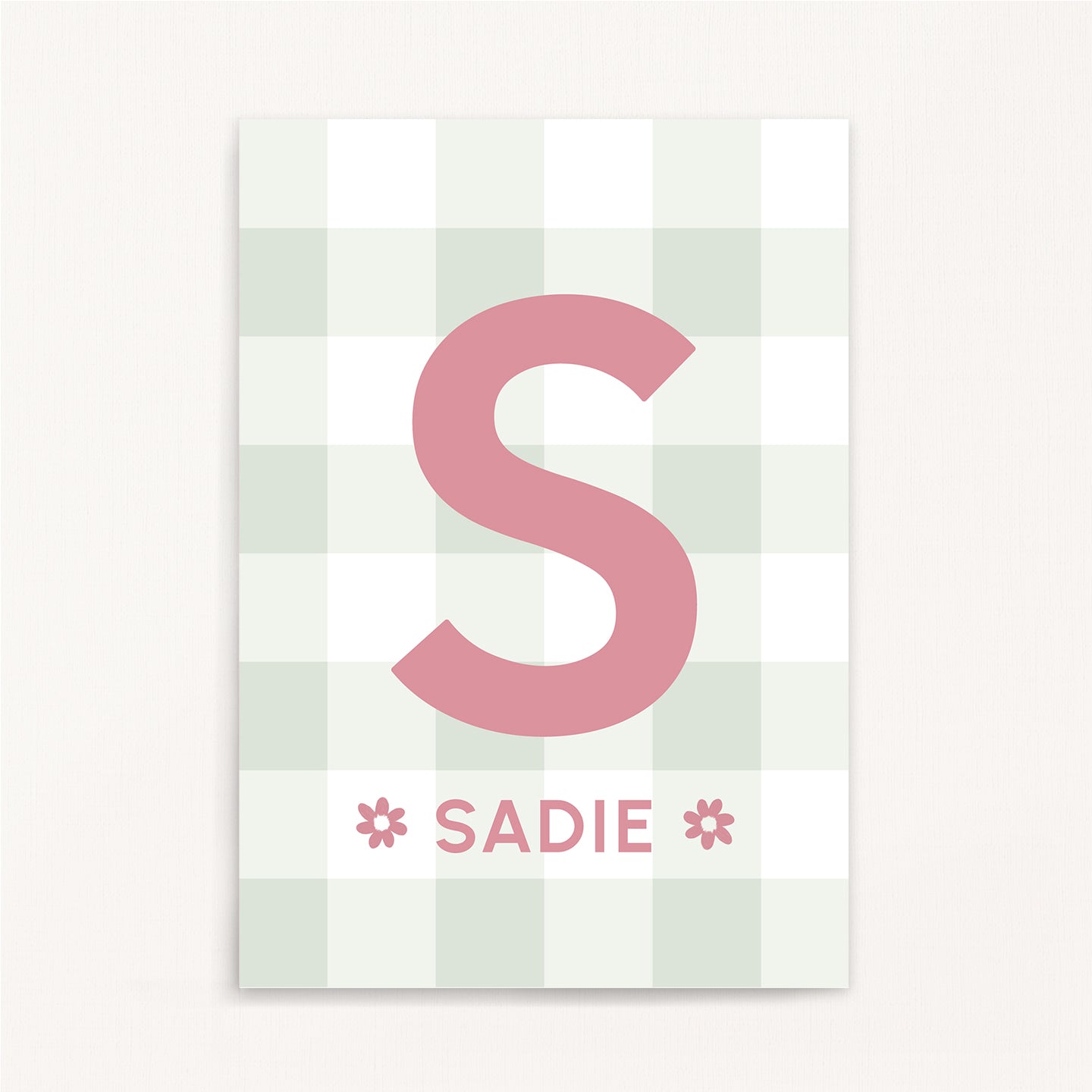 Gingham Pattern - Initial & Name Wall Art Print | Girls