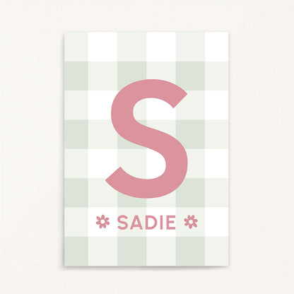 Gingham Pattern - Initial & Name Wall Art Print | Girls