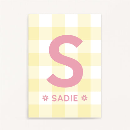 Gingham Pattern - Initial & Name Wall Art Print | Girls