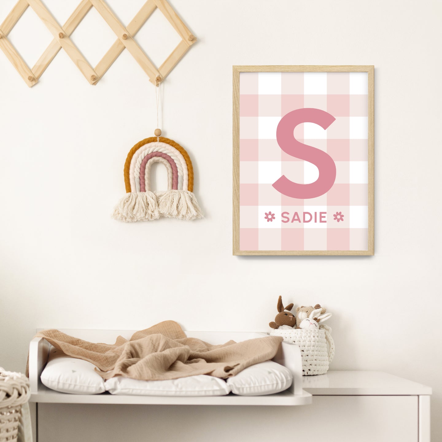 Gingham Pattern - Initial & Name Wall Art Print | Girls