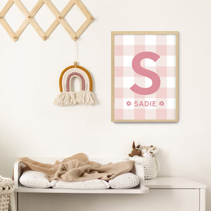 Gingham Pattern - Initial & Name Wall Art Print | Girls
