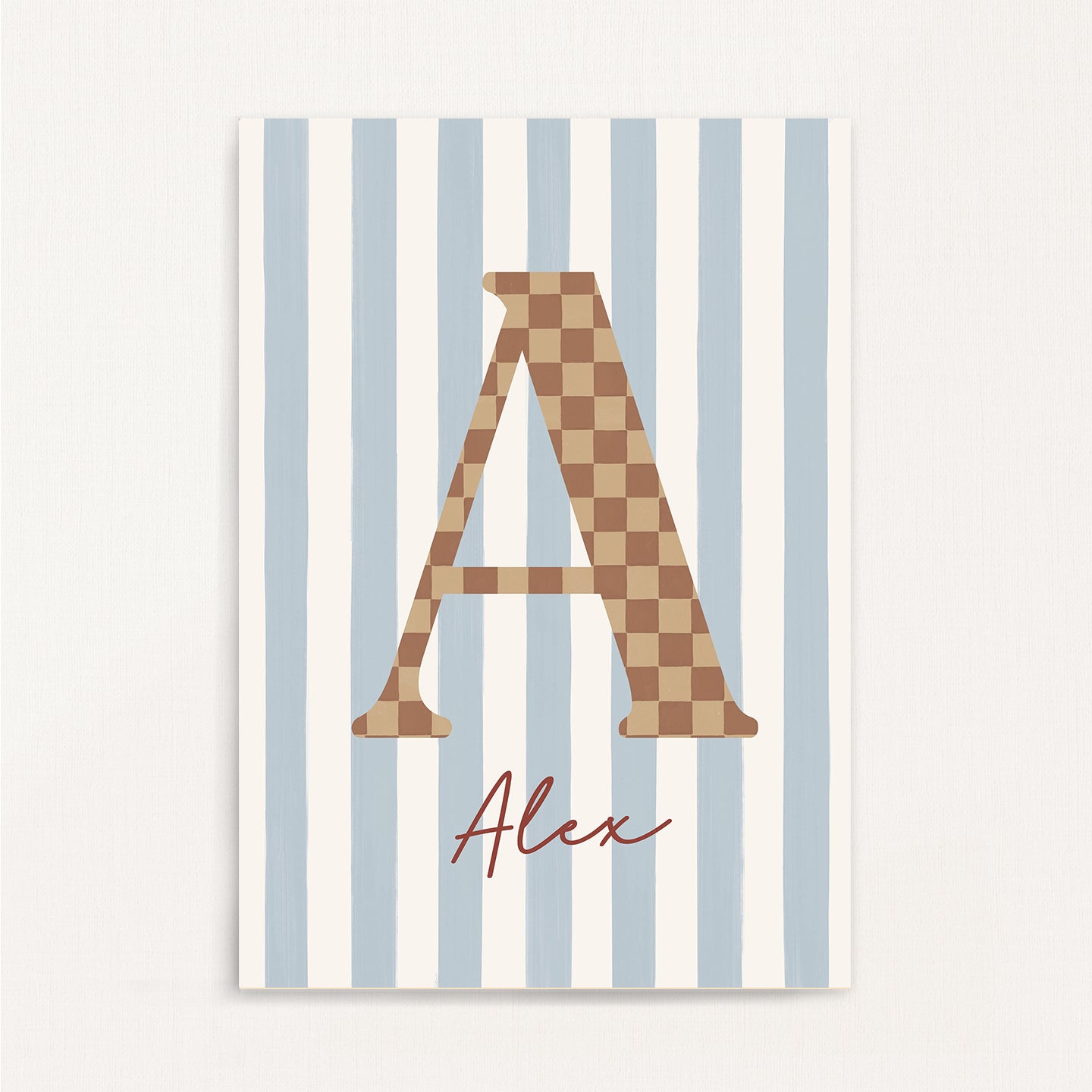 Checkered Pattern - Initial & Name Wall Art Print | Boys