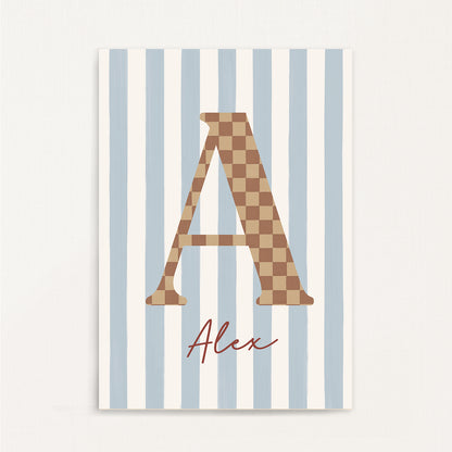 Checkered Pattern - Initial & Name Wall Art Print | Boys