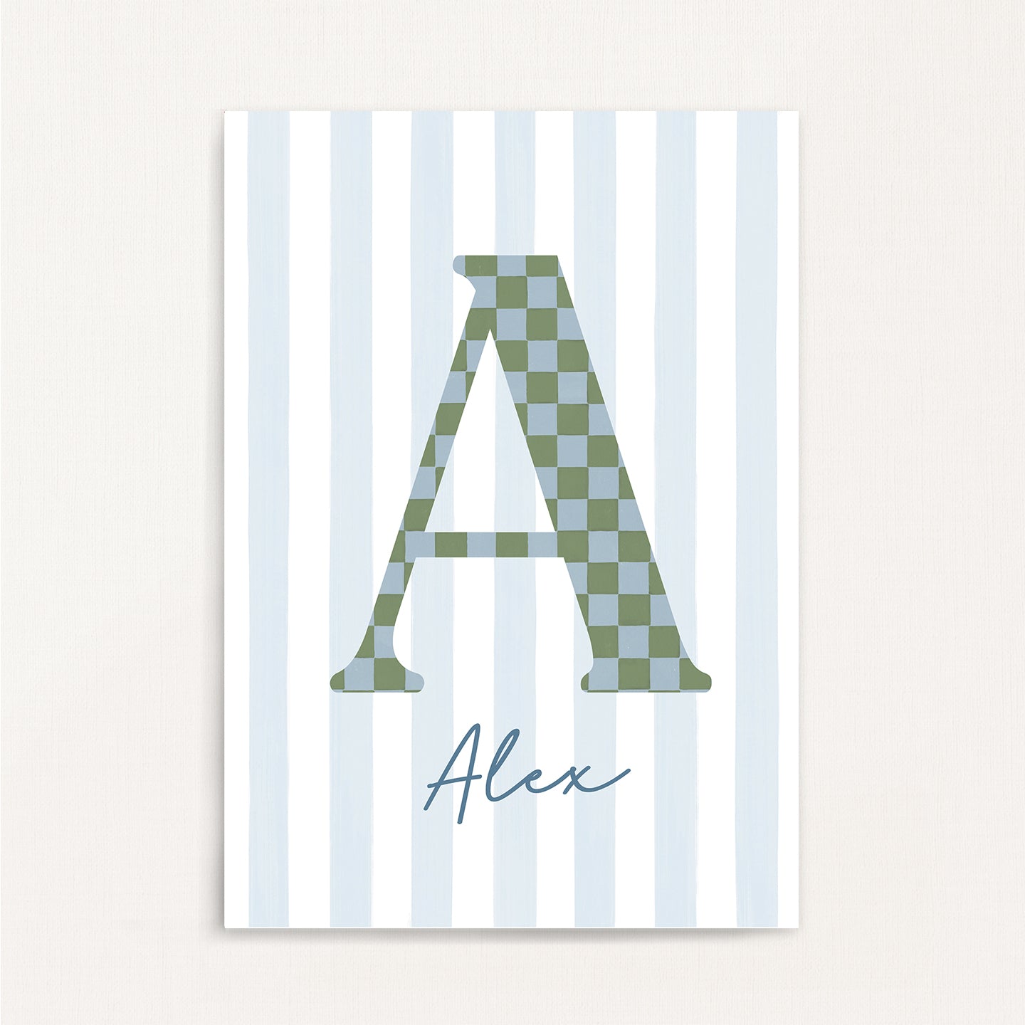 Checkered Pattern - Initial & Name Wall Art Print | Boys