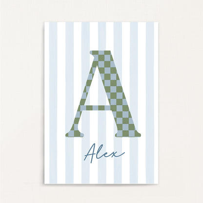 Checkered Pattern - Initial & Name Wall Art Print | Boys