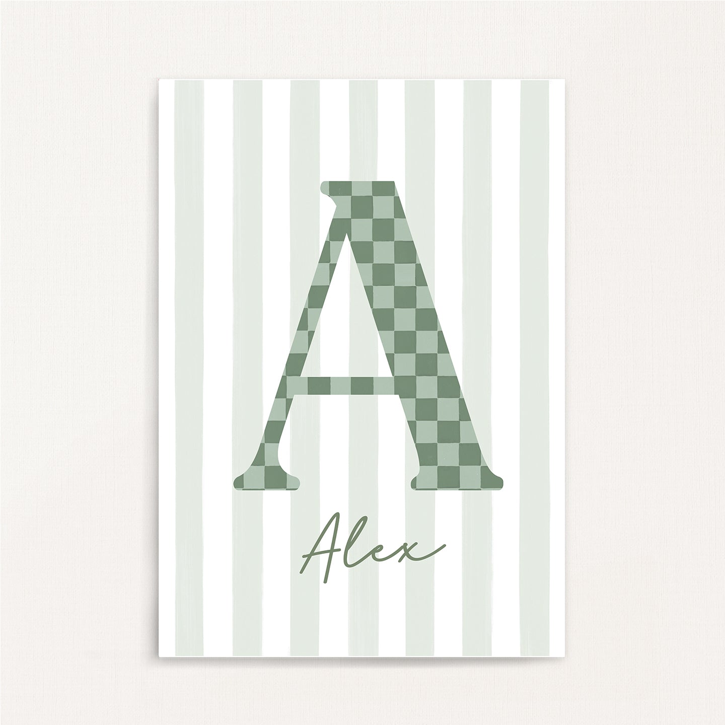 Checkered Pattern - Initial & Name Wall Art Print | Boys