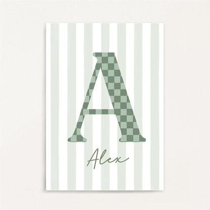 Checkered Pattern - Initial & Name Wall Art Print | Boys