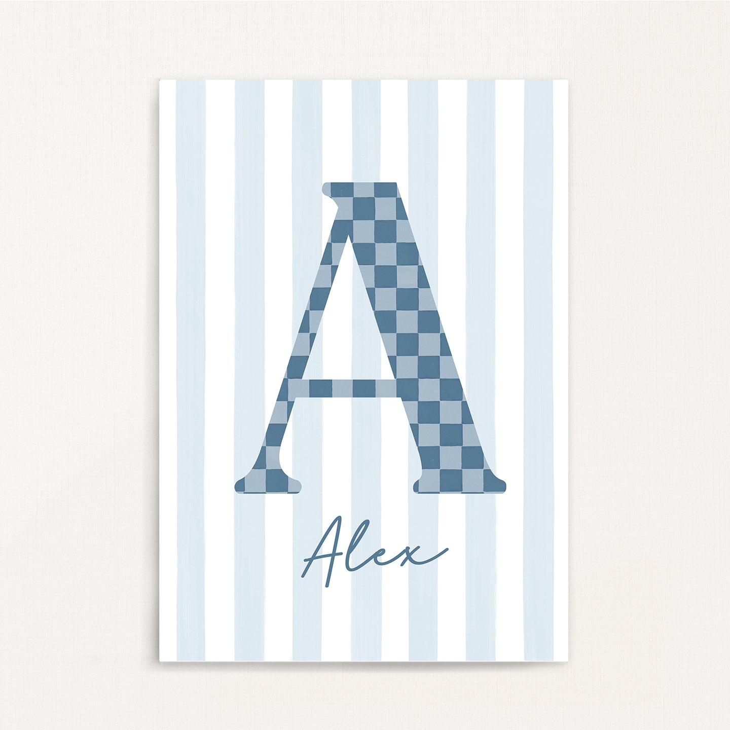 Checkered Pattern - Initial & Name Wall Art Print | Boys