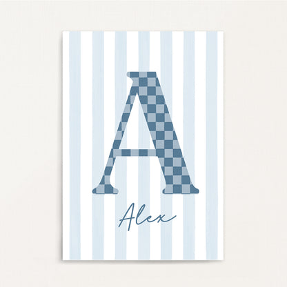 Checkered Pattern - Initial & Name Wall Art Print | Boys