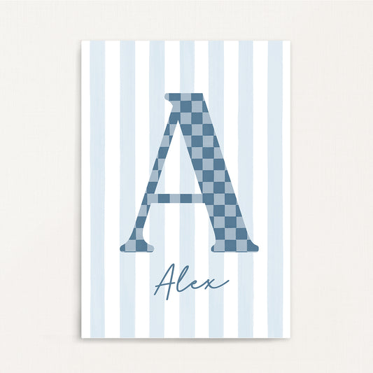 Checkered Pattern - Initial & Name Wall Art Print | Boys