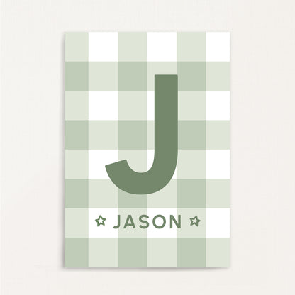 Gingham - Initial & Name Wall Art Print | Boys