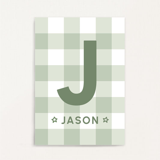 Gingham - Initial & Name Wall Art Print | Boys