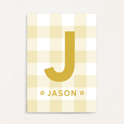Gingham - Initial & Name Wall Art Print | Boys