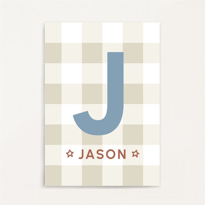 Gingham - Initial & Name Wall Art Print | Boys