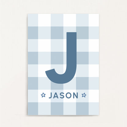 Gingham - Initial & Name Wall Art Print | Boys