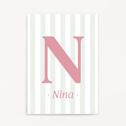 Classic Stripe - Initial & Name Wall Art Print | Girls