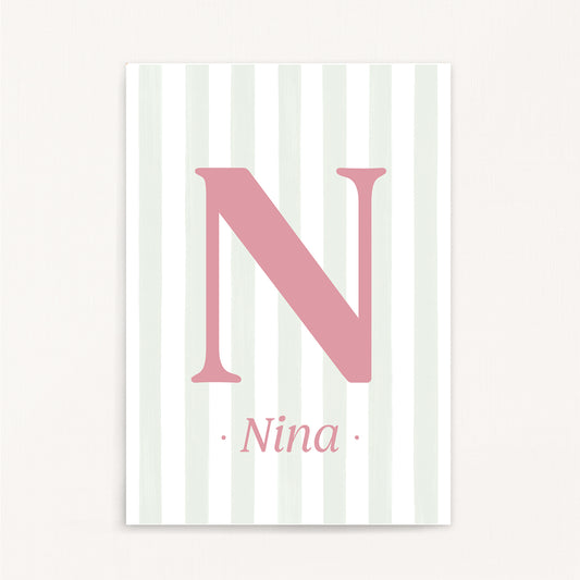 Classic Stripe - Initial & Name Wall Art Print | Girls