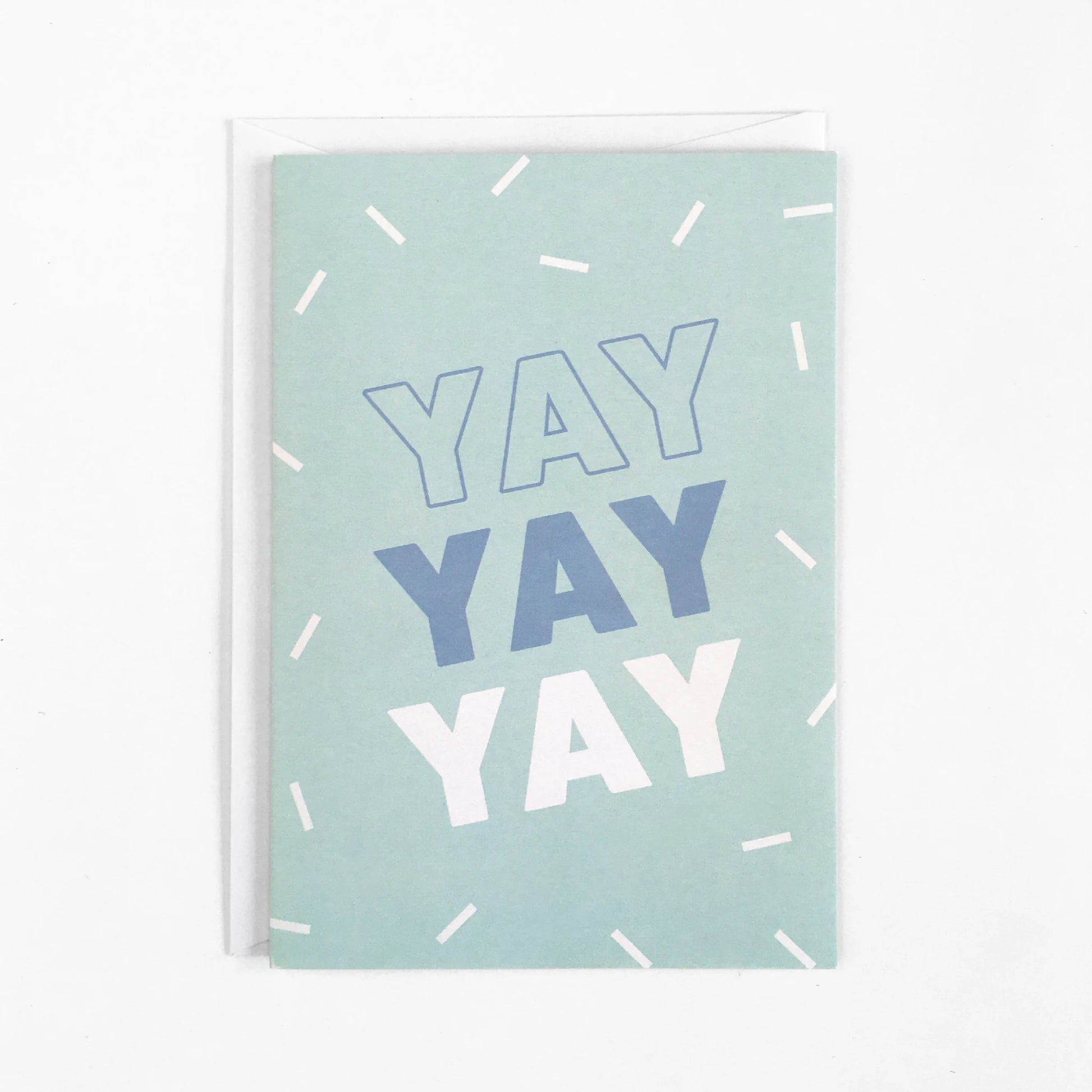 playful and vibrant birthday card in blue with sprinkles and YAY YAY YAY as the title