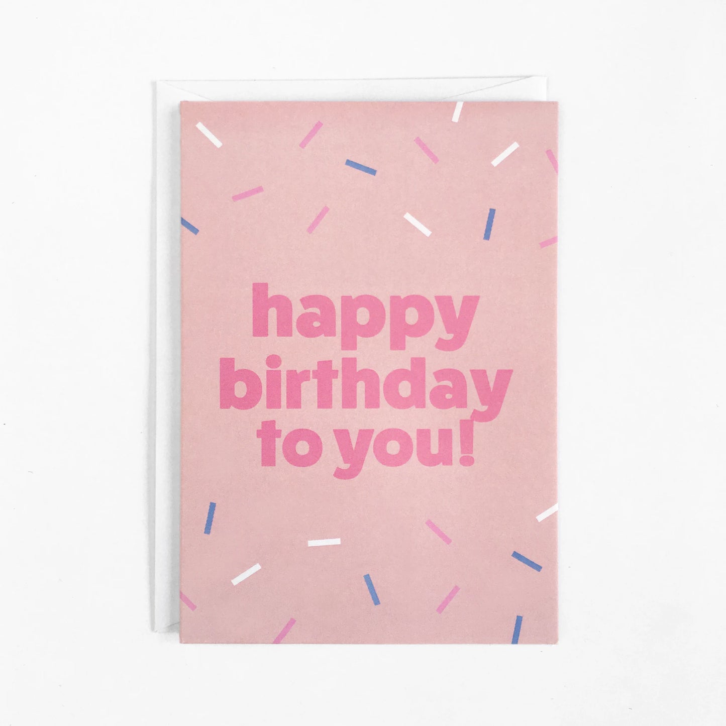  Fun & sprinkled, pink birthday card with white envelope