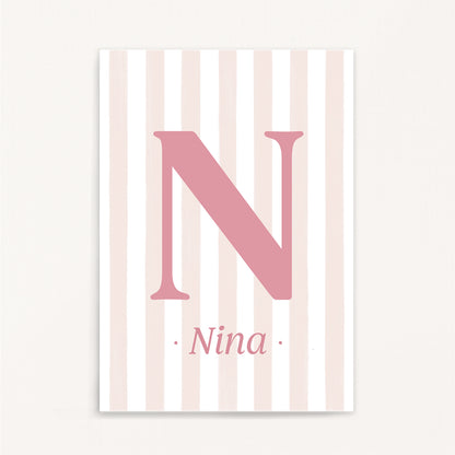 Classic Stripe - Initial & Name Wall Art Print | Girls